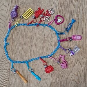 Vintage Bell Clip Charm Necklace 1980s Flash Charms, 12 charms bicycle whistle